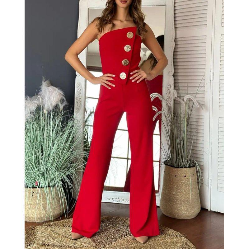 

2025 Summer European and American Fashion Set Sexy Tube Top Jumpsuit Jumpsuit Women s Dressing Red M