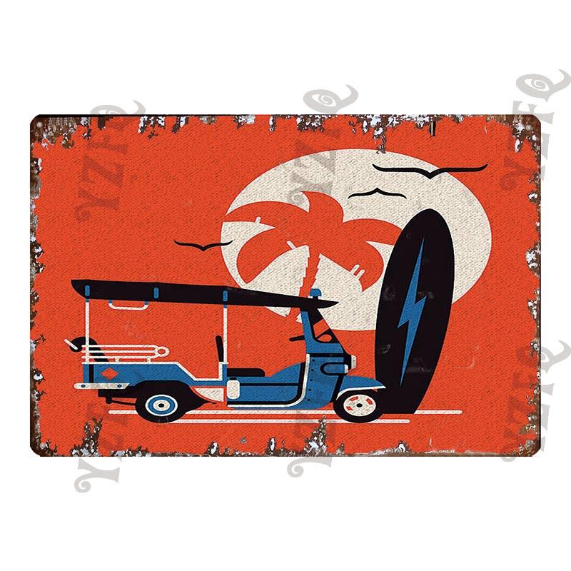 Vintage Thailand Travel Poster Tuktuk Car Taxi  Thai Elephant Metal Sign  Wall Bar Restaurant Home  Craft Decor 30X20CM DU-4682A