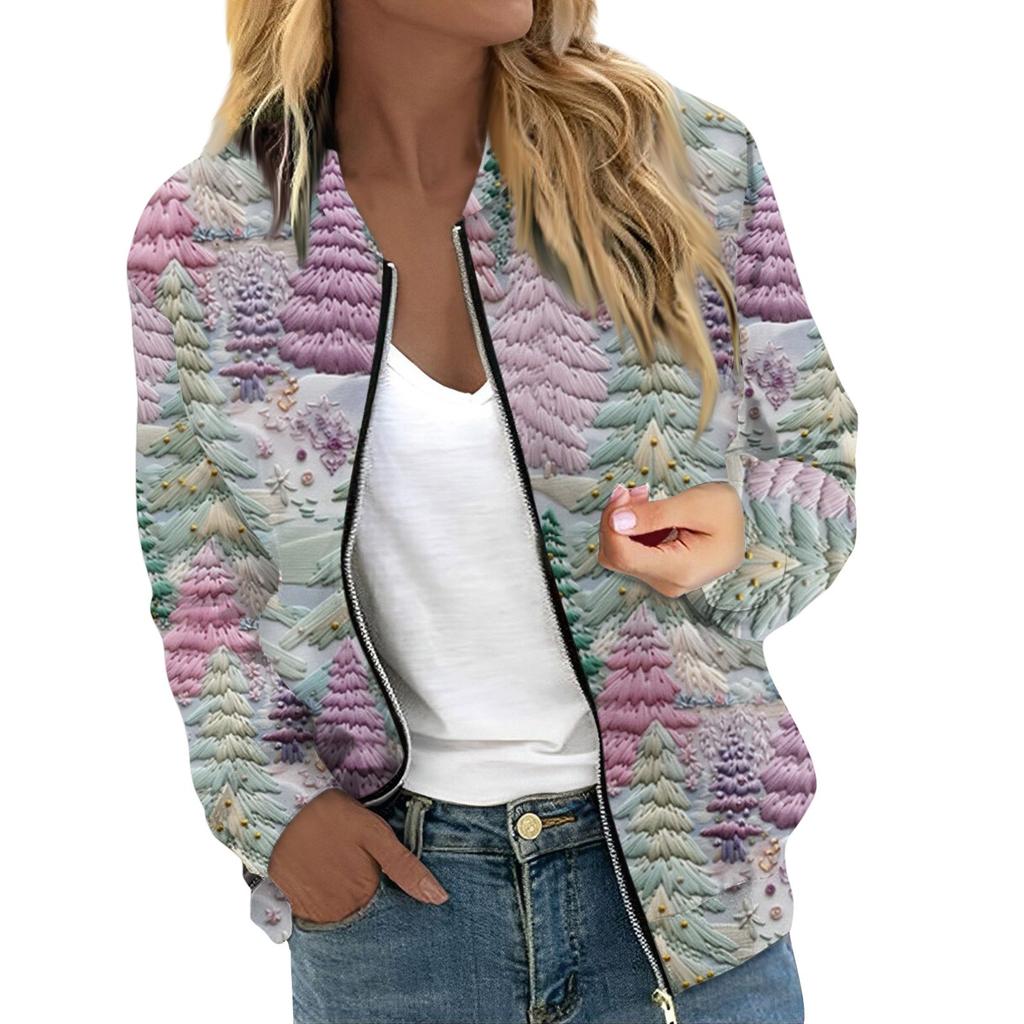 Damenjacke, langärmelig, leicht, mit Reißverschluss, kurze Oberbekleidung mit Blumenmuster, lässige Steppjacke mit Taschen