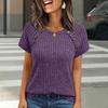 Spring Summer New Women's Knit Short Sleeve T-shirt, European American Style Crew Neck Button Design Slim Fitted Tops