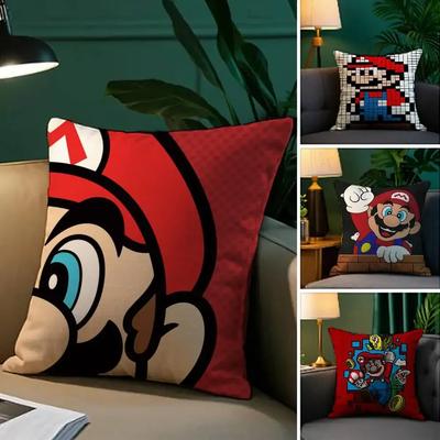 Housse de coussin M-MarioS Game en tissu pelucheux Housse de coussin douce Impression recto-verso Housse de coussin de canapé Jeté