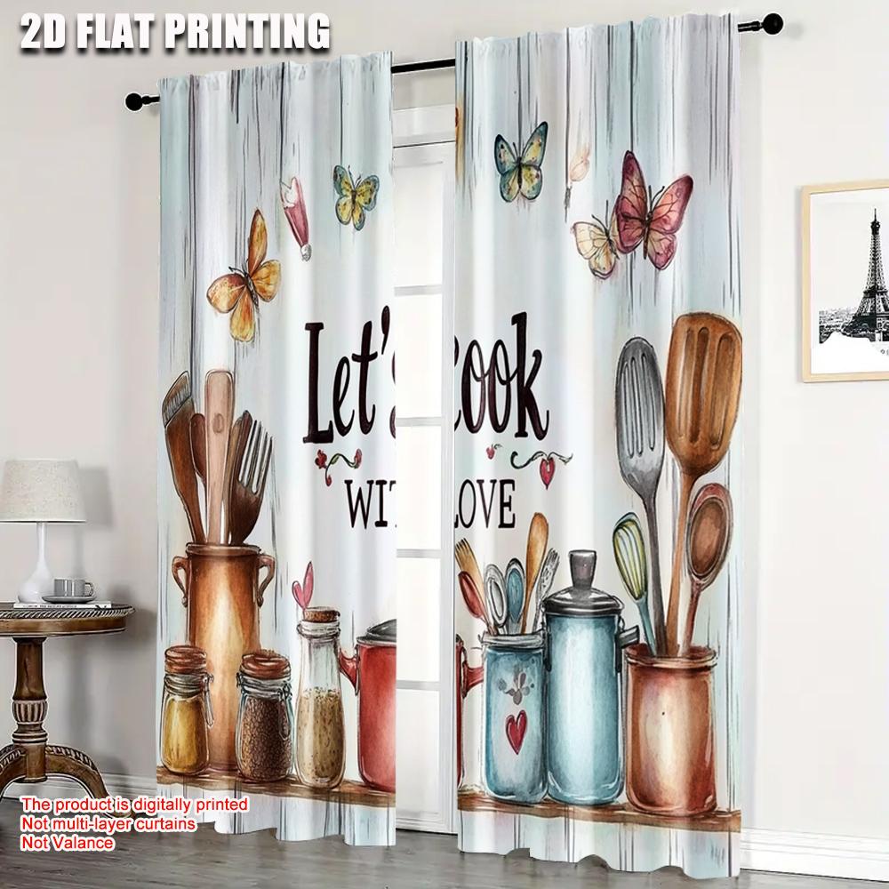 

Set Of 2 Print Curtains Plane Printing Color Kitchen Versatile Durable Polyester Without Rod Gifts Use Bedroom Curtain Perfect For Decor W100*H70(CM)-Hooks&2PCS