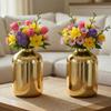 Metal Flower Vase Set of 2, Gold | Modern Metal Flower Vase In Gold –  Displays for Living Room – Great Wedding Gift (Set of 2)