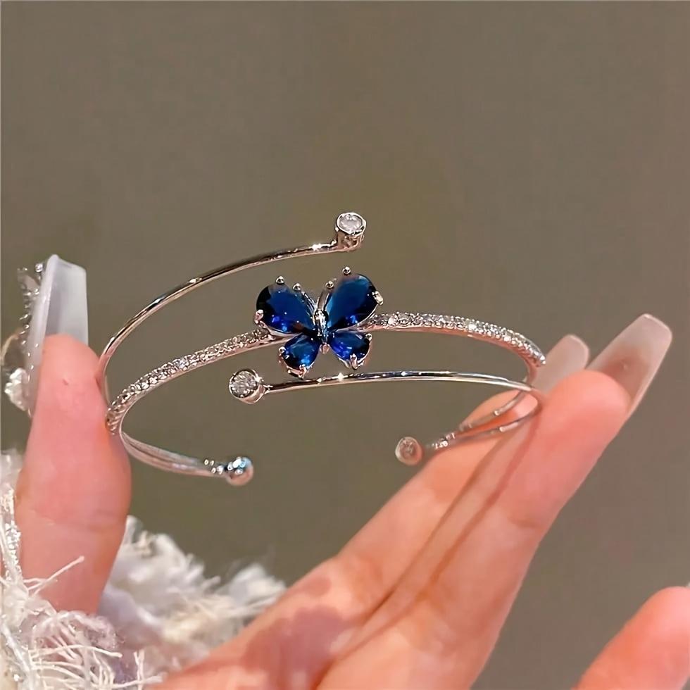 

Women s Elegant 3-layer Blue Butterfly Open Bangle, Vintage-inspired Butterfly Design with Exquisite Details синий