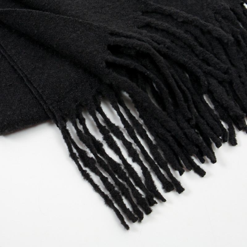 Autumn and winter new women's shawl long tassel beard grass green thickened solid color milk fleece scarf scarf women