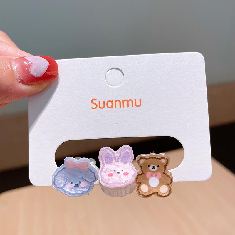 Adorable Mini Acrylic Hair Clip for Girls: Cartoon Bear & Flower Claws for Bangs and Broken Hair