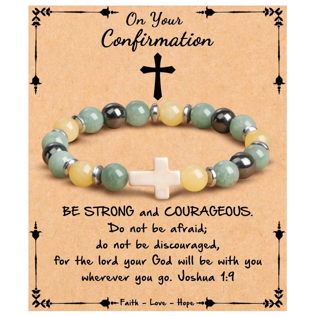 Emperor Stone Pink Zebra Beaded Bracelet with Cross Charm