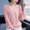 Chiffon Stitching Yarn Sleeve V-neck Sweater Women's Autumn Loose Hollow Thin Sweater Women's Bottoming Shirt