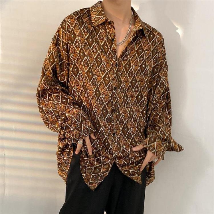 Retro Hong Kong Style Men's Floral Shirt Casual All-Match Jacket Japanese Korean Style Trendy Spring Autumn Fashion