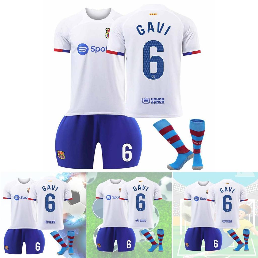 2324 Barcelona Away Jersey Messi 8 Pedro 9 Lewandowski 30 Children's Soccer Jersey