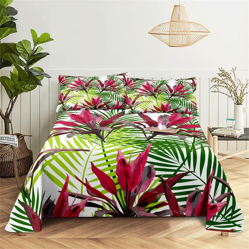 Bedding Sets Tropical Plants Bed Sheet Fashion Design Queen Size Flat Sheet Boys Girls Bed Sheet Set Bed Sheets and Pillowcases