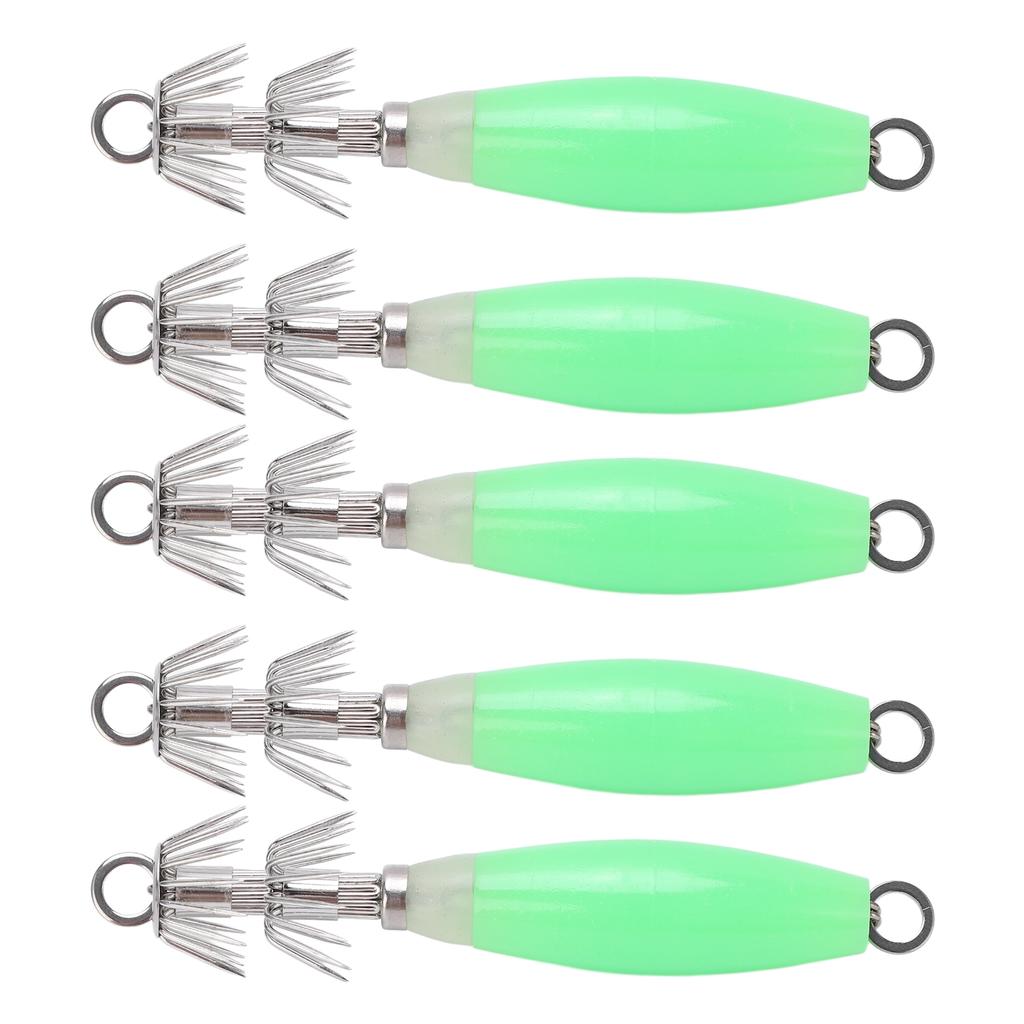 5 Stück Leuchtender Tintenfischhaken Leuchtet im Dunkeln Angelköder Jigs Grün für Salzwasserangeln