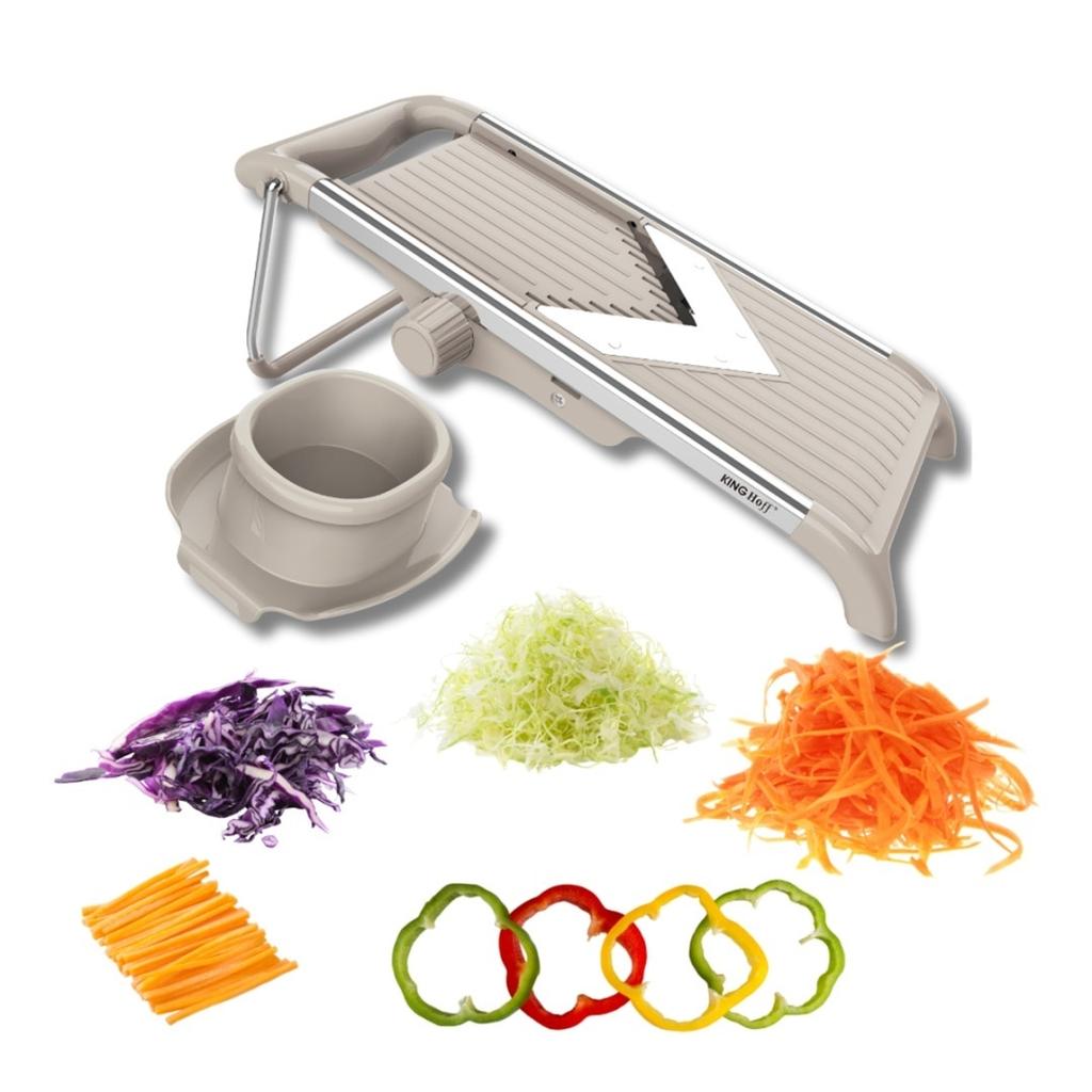 KINGHOFF KH-2006 Mandoline Slicer, Stainless Steel, Adjustable Thickness, Gray, 30x13.5x11.5cm, with Pusher