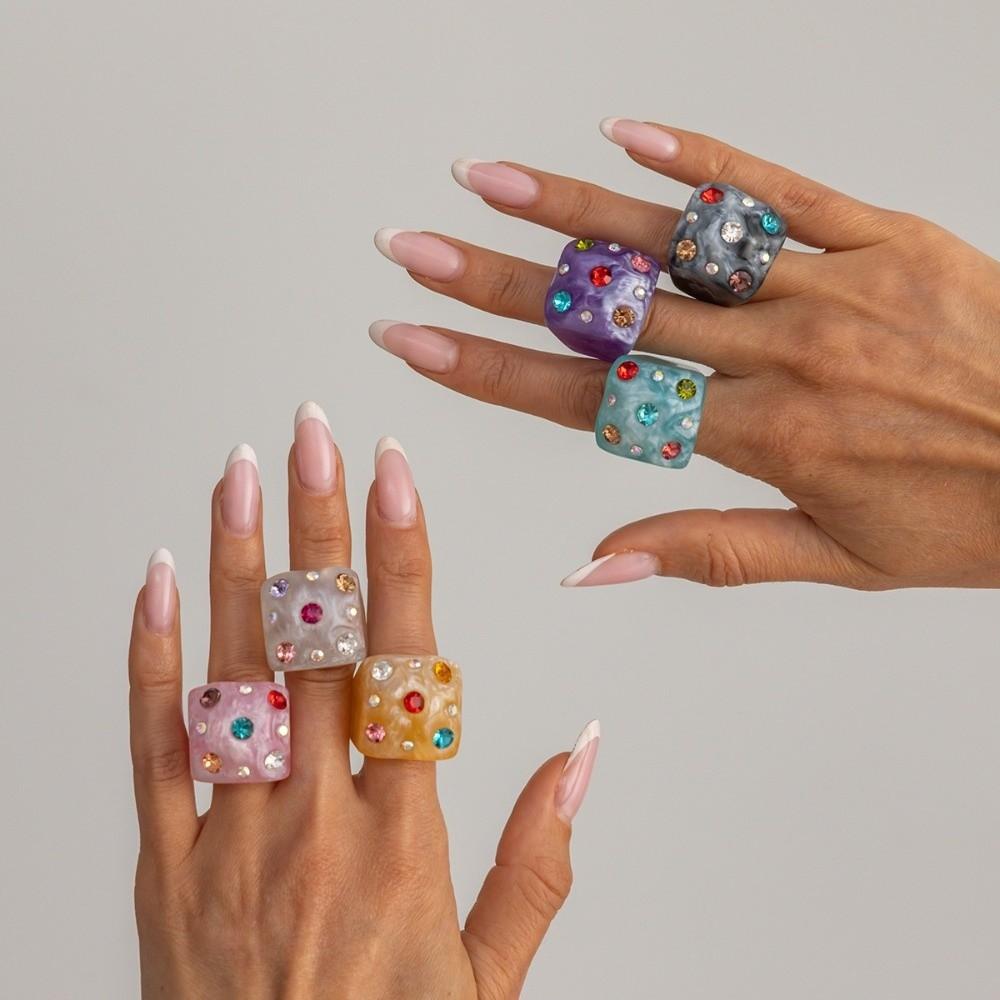 Square Shape Resin Finger Rings Resin Irregular Geometric Rings Square Ring Valentine's Day