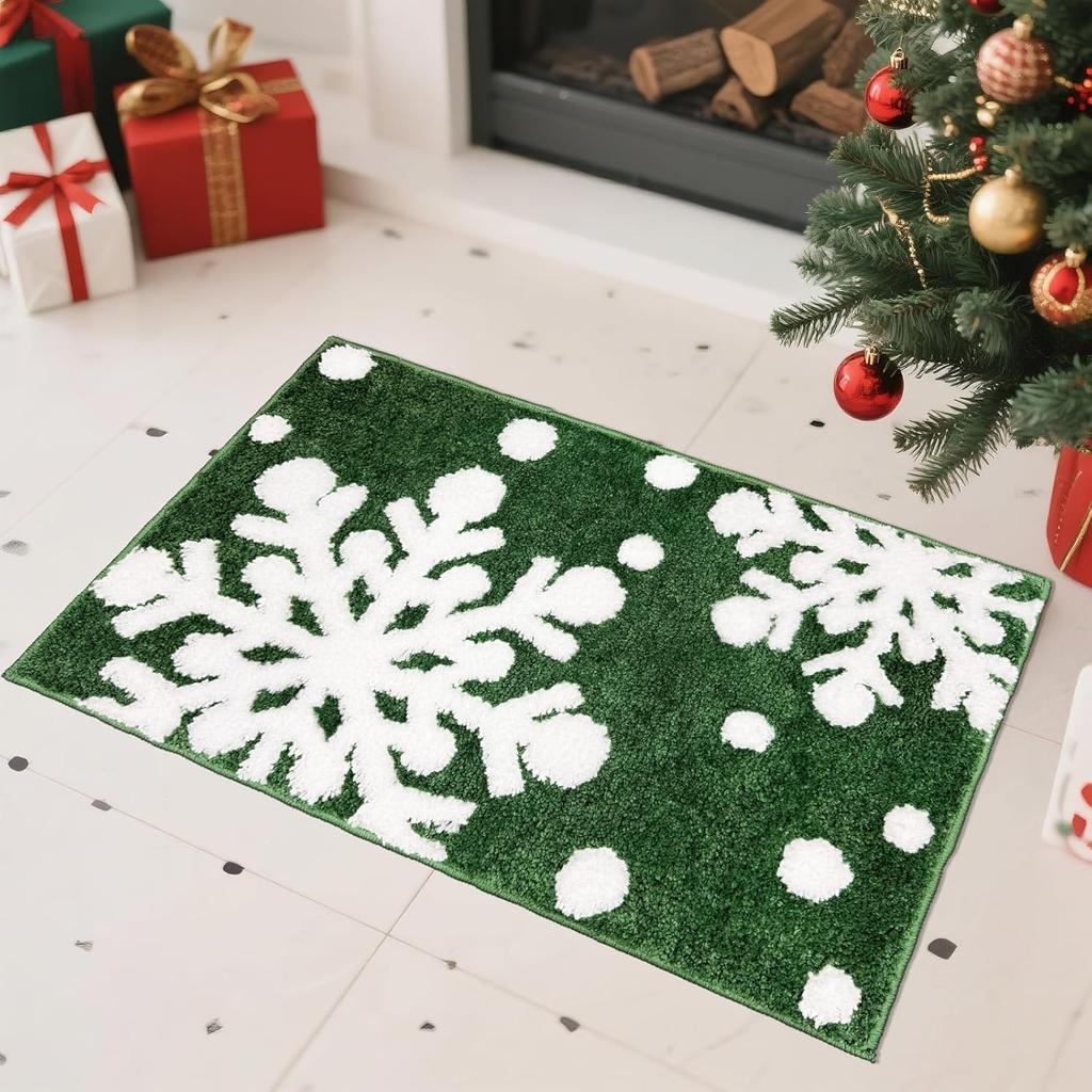 VIKAMA Christmas Absorbent Snowflake Rug Bathroom Shower Anti-Slip Mat Entrance Door Decorative Rug Home Decor