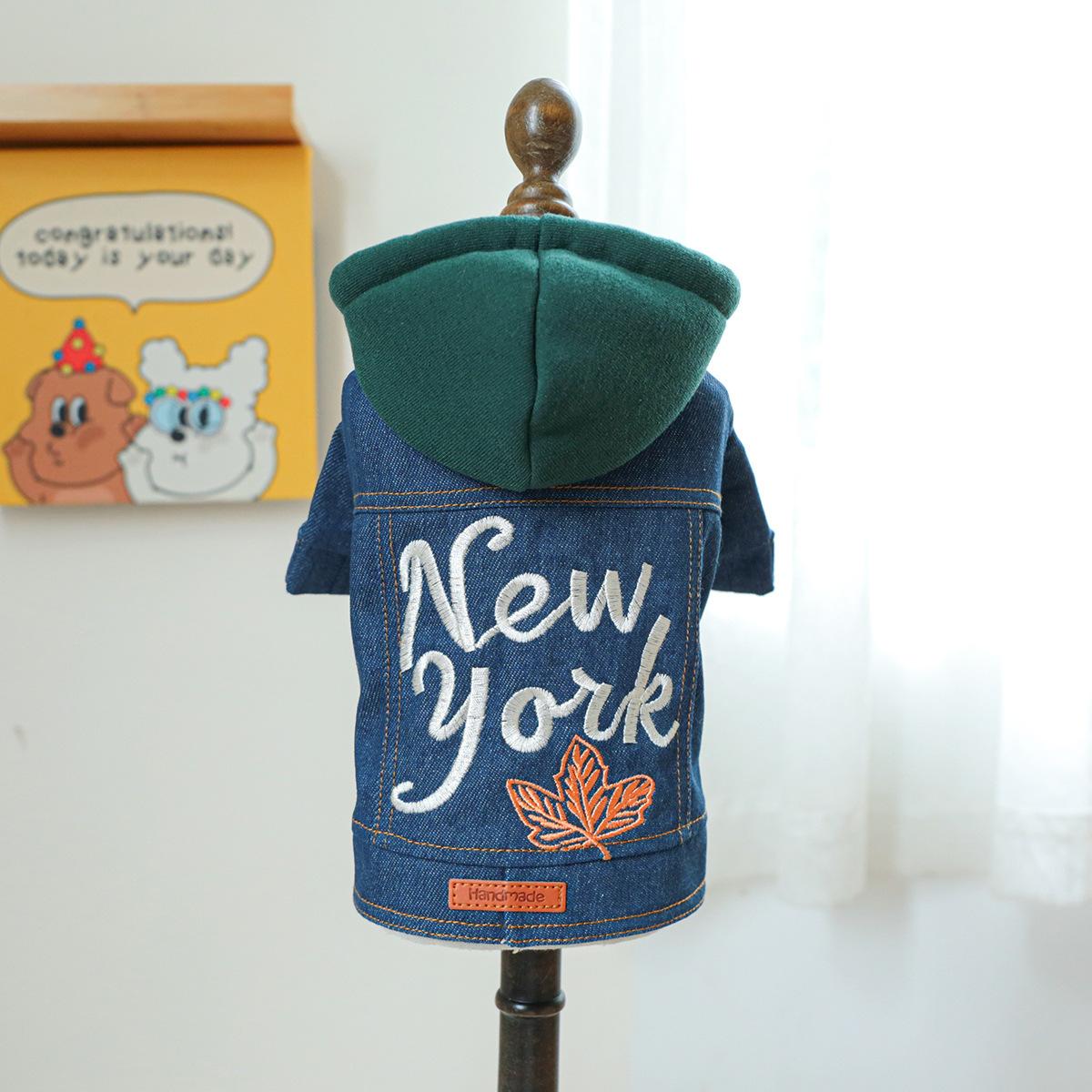 

Джинсовая куртка с капюшоном для питомца Одежда Джинсовая куртка с вышивкой кошки Одежда Крутая и контрастная цветная куртка с капюшоном Одежда XL