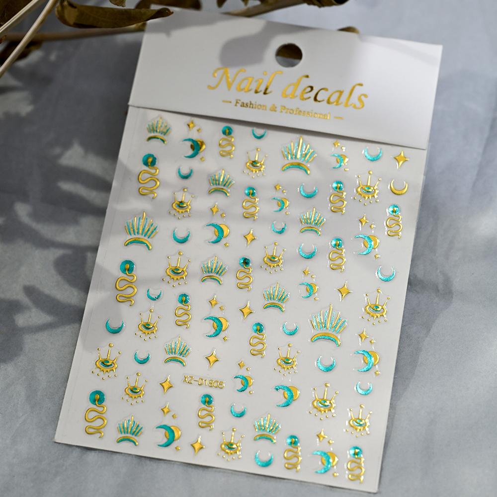 1pcs 3D Bronzing Gold Love Nail Art Stickers Holographic Stars Sun Starlight DIY Nail Decals Manicure Decoration