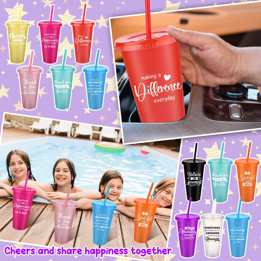 20 Unidades Copos Agradecimento Atacado 24 Oz Copos de Plástico Inspiradores Glitter Copos Reutilizáveis Com Palha E Tampa Água Café Gelado B