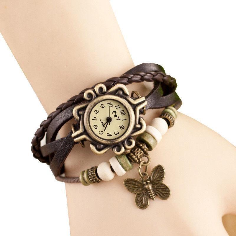 Stylish Retro Wristwatch With Fashionable Leather Wrap Bracelet For Women And Kids