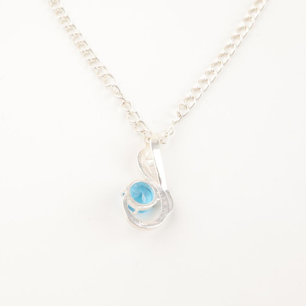Natural Swiss Blue Topaz  Gemstone 925 Sterling Silver Jewelry Women Pendant 1" CP-24-3
