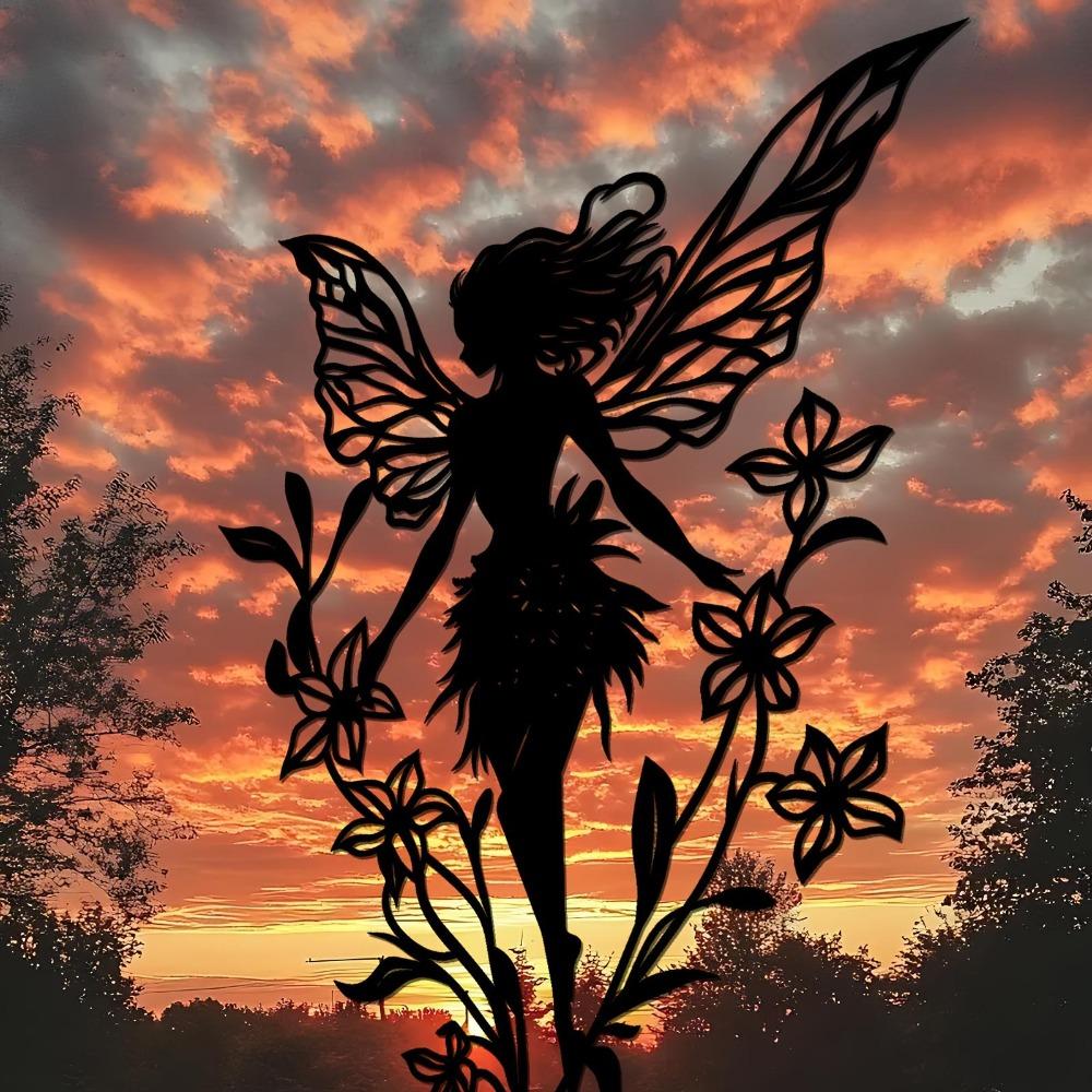 Iron Nature Elf Wall Sculpture Fairy Dandelion Sprite Metal Art Garden Decor Home Accent Holiday Gift