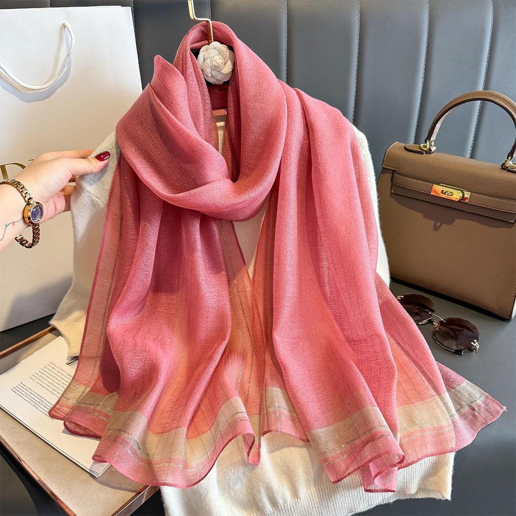 Women's Silk Scarf: High-End Korean Style Gold Thread, Autumn/Winter Shawl