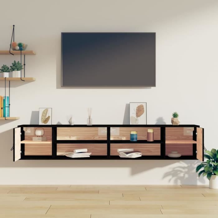 VidaXL Armoires murales 2 pcs Noir 80x30x30 cm Bois de pin massif 818394