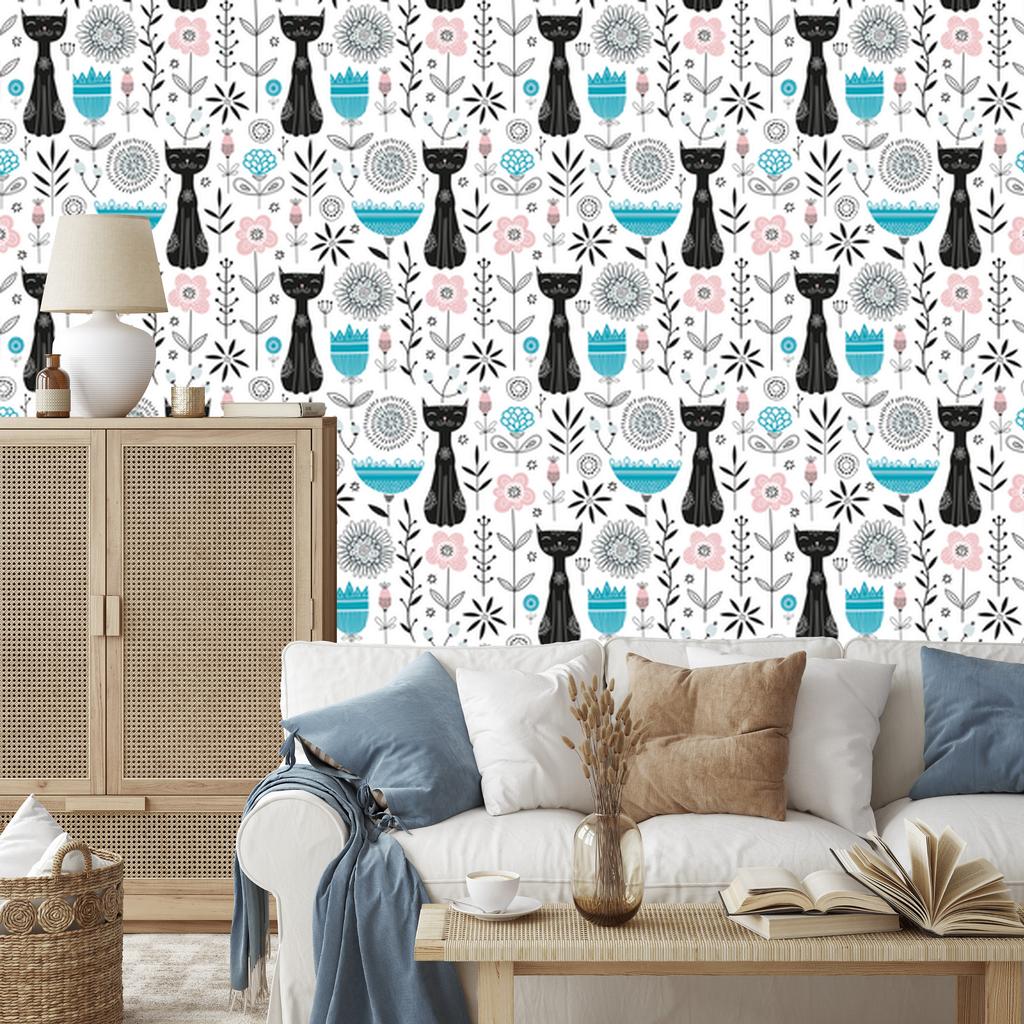 Kittens and Plants Wallpaper for Living Room and Bedroom 50x1000
