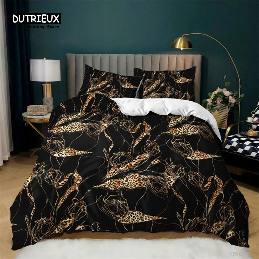 Luxury Leopard Print Bedding Set King Queen Size Microfiber Geometric Stripe 3D Print Duvet Cover With Pillowcases Bedroom Decor