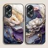Luxury Lotus Marble Floral Pattern Tempered Glass Phone Case for OPPO Realme 14 13 Pro Plus 12 11 10 Neo 3 X7 PRO C75 C67 Cover