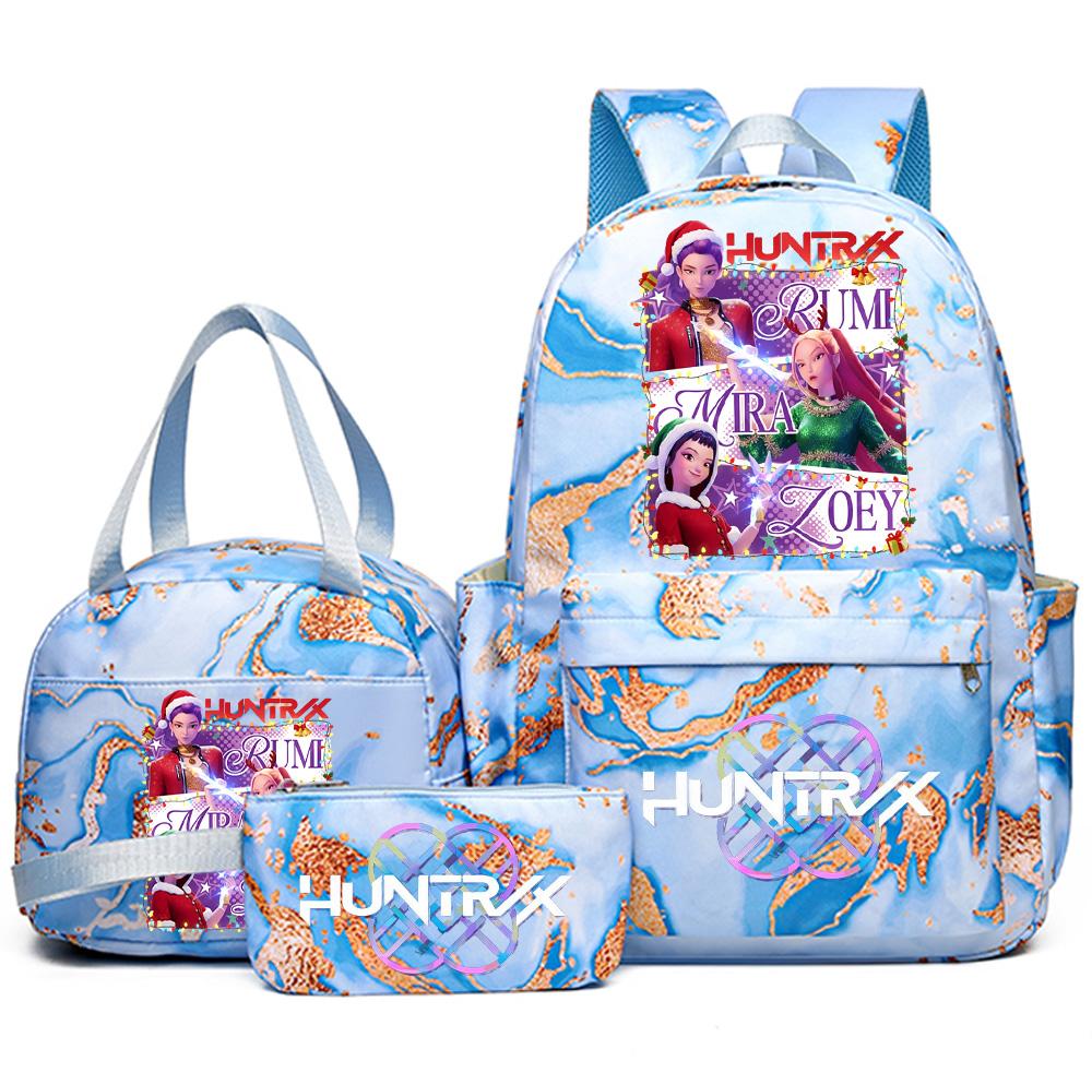 3Pcs/set Christmas K-pop Printed Backpack Handbag Pencil Case for Teenager Student Girl Boy Bookbag Schoolbag Women Large Capacity Travel Bag Kid Gift