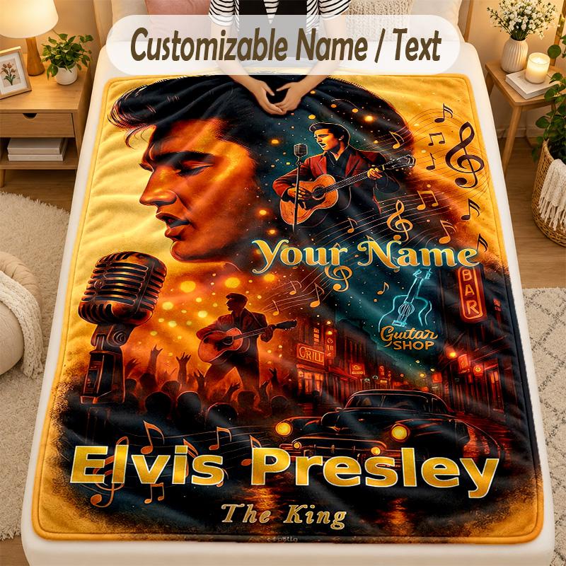 Flannel BlanketElvis Presley Custom Name Text Personalized Soft Warm Throw Blanket Home Decor Gift