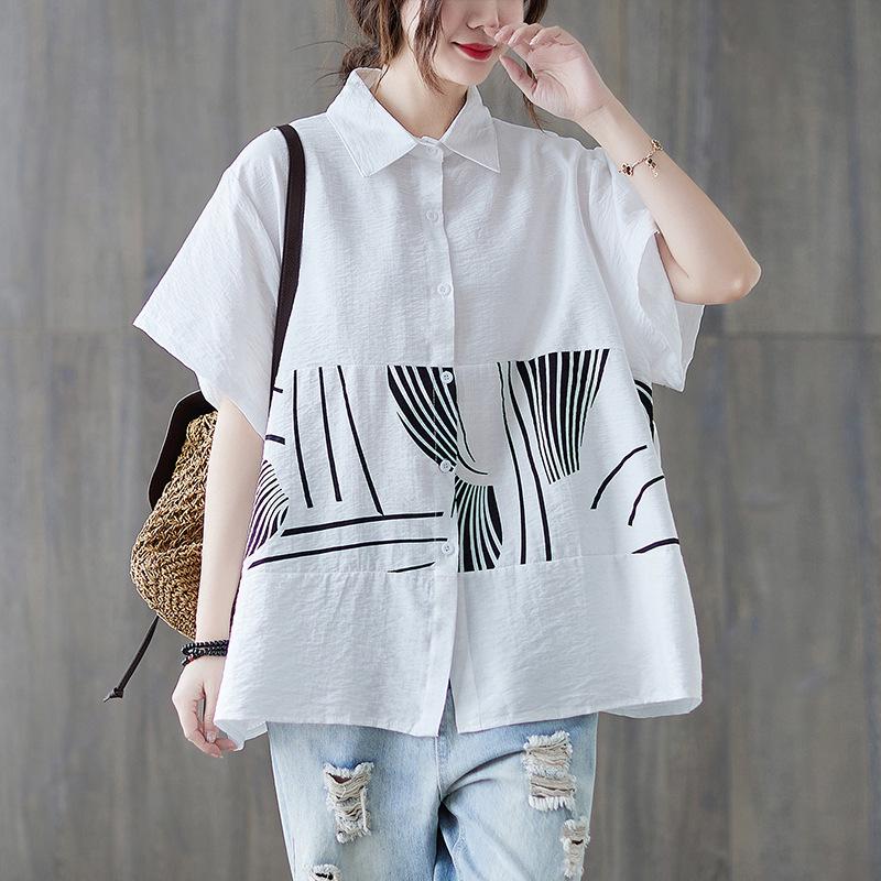 2021 Summer Plus Size Casual Patchwork Short Sleeve T-Shirt Plus Size Free Size белый