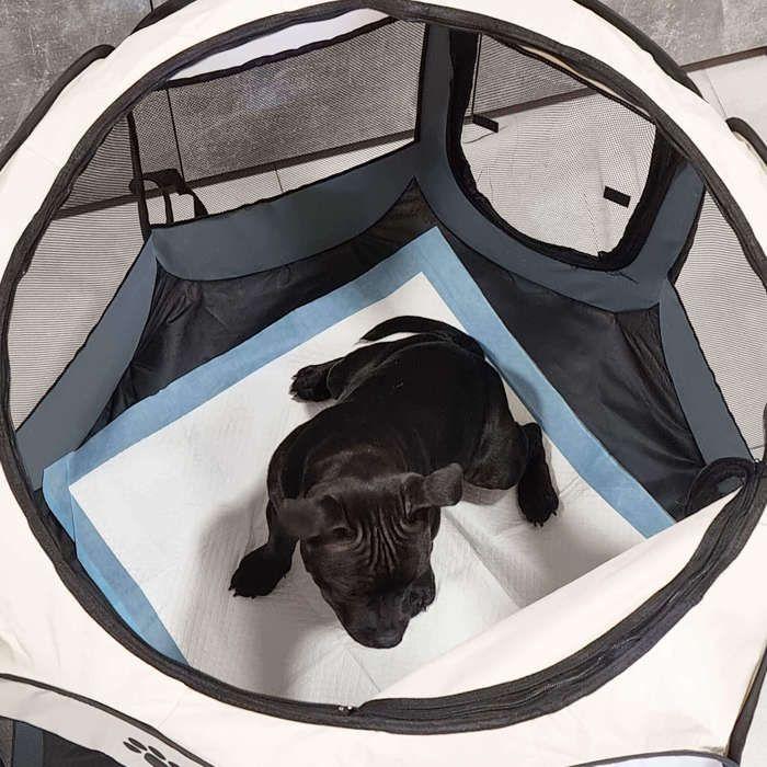 Parc pour chiots - Springos® - Modèle pliable - 114 x 114 x 56 cm - Tissu maillé respirant - Toit amovible