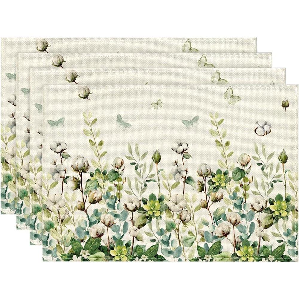 4/6/8Pcs Eucalyptus Hydrangea Placemats Reusable Linen Table Mat for Home Dining Room Simple Casual Table Setting 4PCS