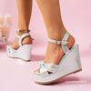 Summer New European and American One-word Buckle with High-heeled Fashion Sandals Women's Large-size Casual Muffin Thick-soled Wedge Sandals