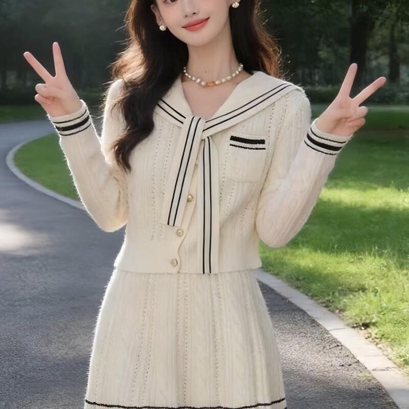 La Chapelle Korean Style Knit Sailor Collar Outfit