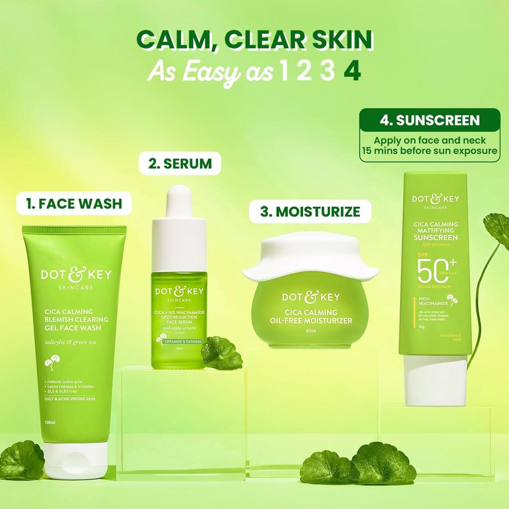 Dot & Key CICA Calming Mattifying Sunscreen SPF 50 PA++++ For Oily Acne Prone Sensitive Skin 80g X Pack of 2