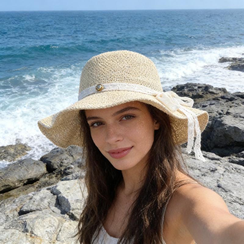 Women Summer Wide Brim Straw Hat Korean Style Sun Hat Beach Cap Bowknot Visor Sunscreen UV Protection Foldable Panama Cap