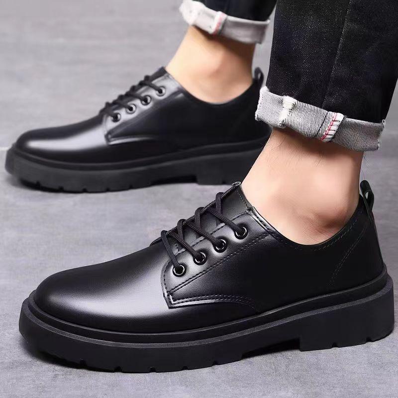 Men's Black British Shoes New Platform Shoes Lace-up Versatile Stylish Casual Men's Shoes