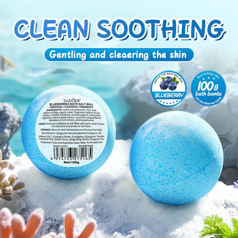 Blueberry Fragrance Bath Salt Ball - Blue and White (Sunken Ball) Naked, Clean Bath Salt Ball