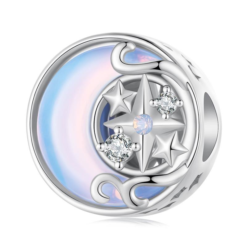 WOSTU 925 Silver Moonstone Charms Heart Beads Astronaut Moon Pendant Fit Bracelet DIY Necklace Jewelry Making