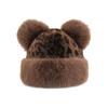 Winter Hat Retro Style Leopard Print Plush Trim Windproof Hat Bear Ear Decor Thickened Warm Women Hat