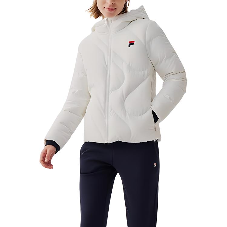Fila Fleece Hooded Casual Long Sleeve Down Jacket Women Outerwear Standard-White F51W348919B-WT