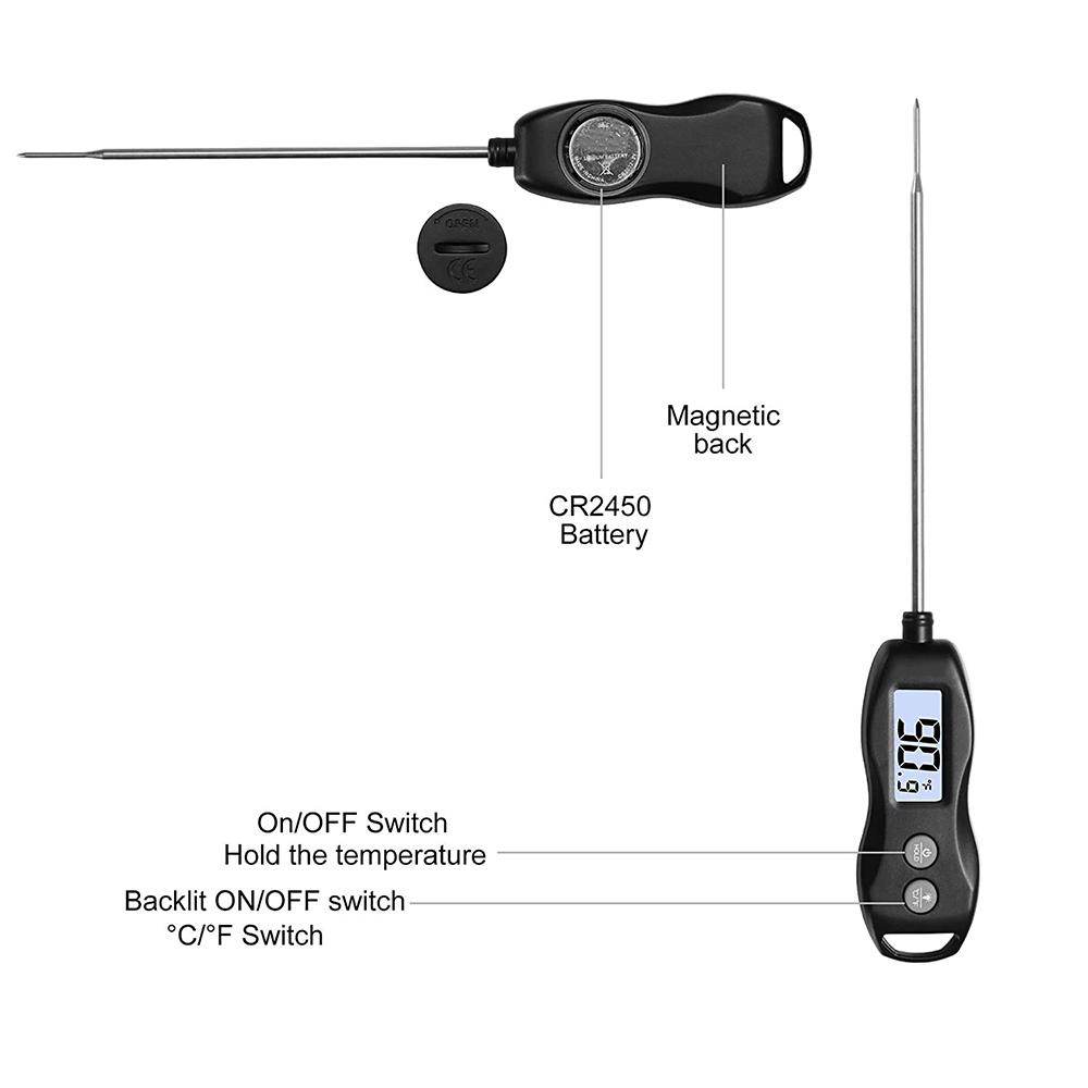 Instant Read Digital Thermometer Food For Kitchen Oven Grill Smoker