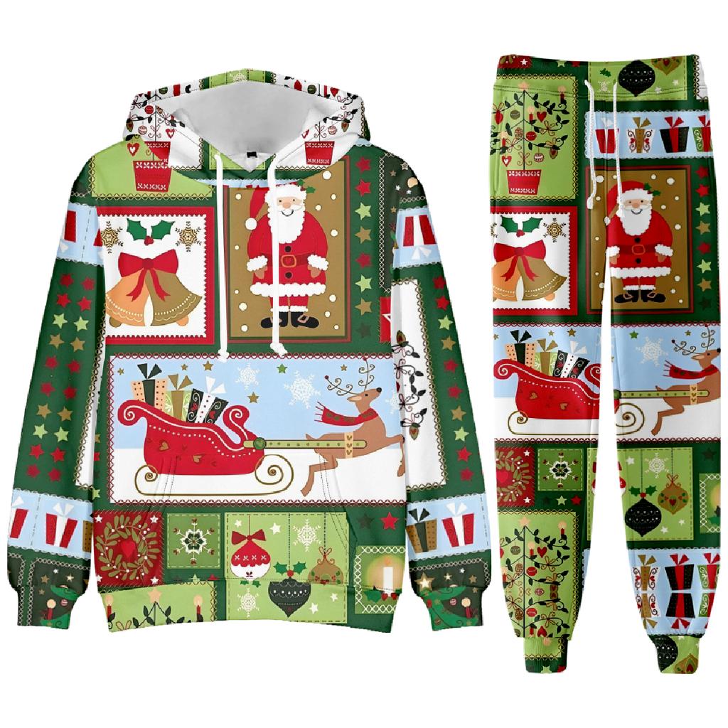 Party New Year Holiday 3D Printed Christmas Santa Claus Man Woman Hoodies Pants 2pcs Sets Casual Oversized Long Sleeve Set