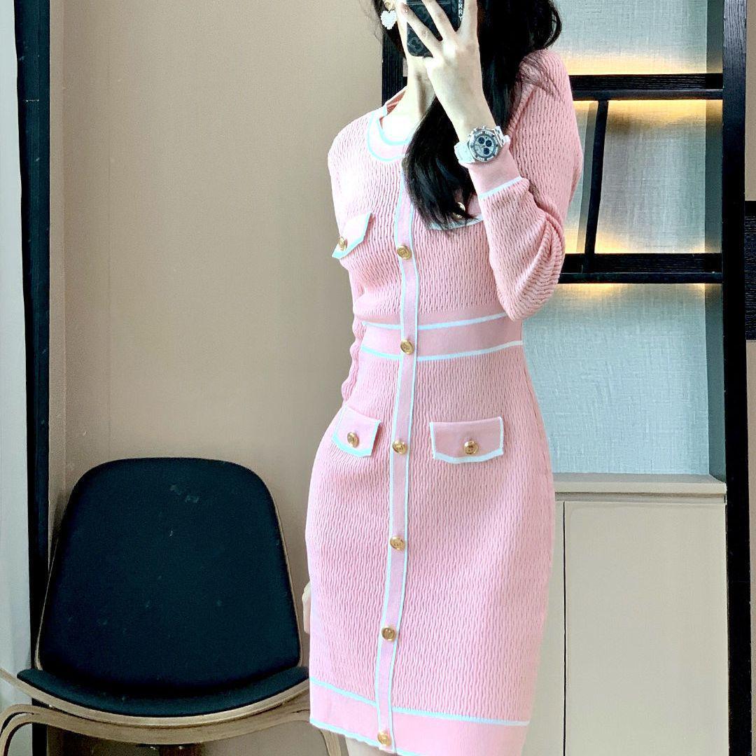 

Women s Black Knit Sweater Dress - Autumn/Winter Chic Goddess Style Little Black Dress S 85-95 lbs розовый