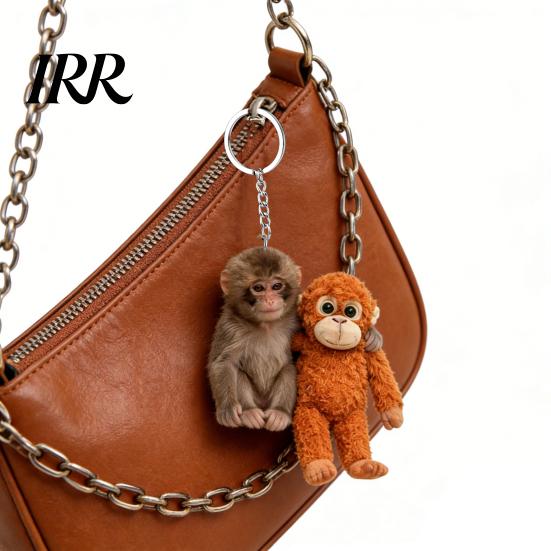 Colorful Desk Decoration Monkey Keychain 2D Acrylic Cute Holding Plush Toy Accessory Hanging Pendant for Backpack Purse Car Keys Aceessory Collectible