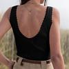 Women Vest Sling Sleeveless Ribbed Tops Pure Color Backless Lace Trim Large Neckline Knitting Tops Daily Wear