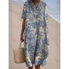 Women Floral Print Maxi Dress Colorful V Neck Short Sleeve Loose Casual Summer Beach Dress Vacation Workout Wear